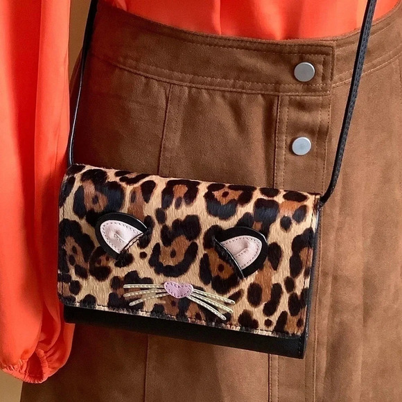 Rare KATE SPADE Black Run Wild Leopard Leather Crossbody Bag - Picture 2 of 16